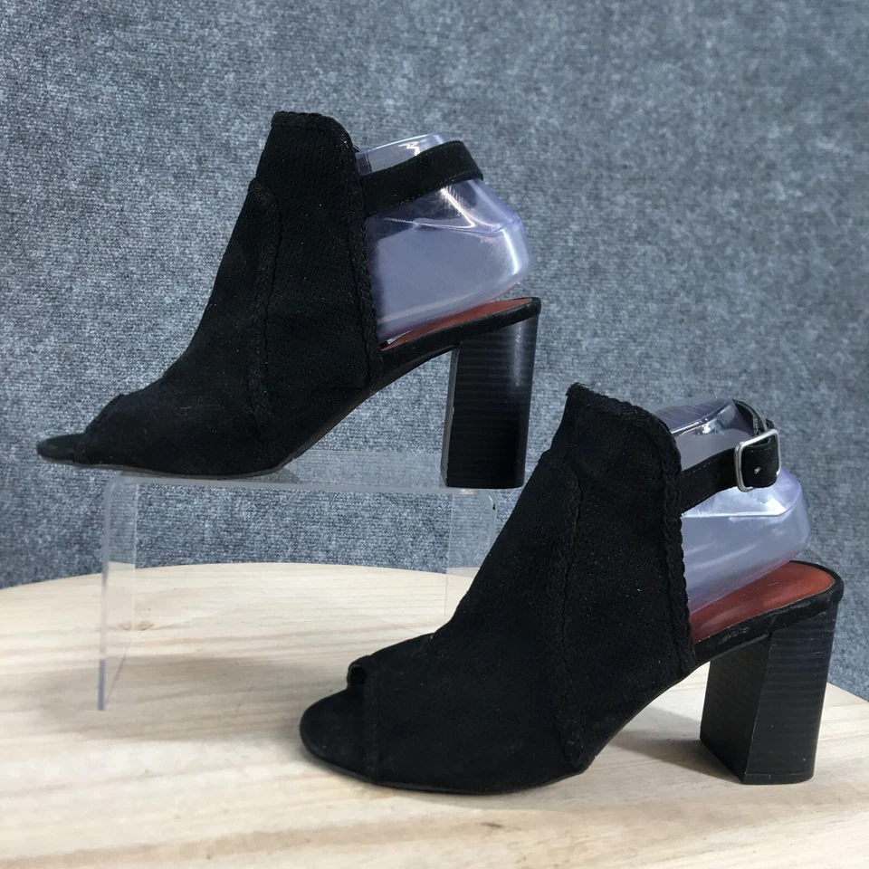 Sandálias femininas MIA 9 M slingback camurça preta peep toe salto robusto casual - Imagem 2 de 4