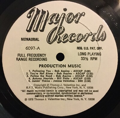 Major Records #6097 Production Music LIBRARY Rare HARLEM SMOKE David Earnest 