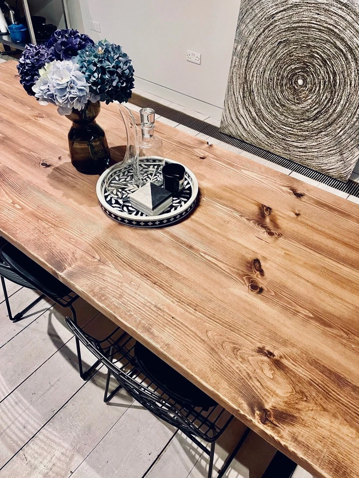 X Leg Dining Table Bench Industrial Rustic Kitchen Table Thick Wood Steel Legs - Image 2 of 4