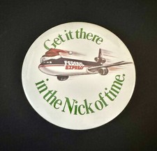 FEDEX SANTA VINTAGE PINBACK Federal Express Christmas Button Nick Of Time Plane