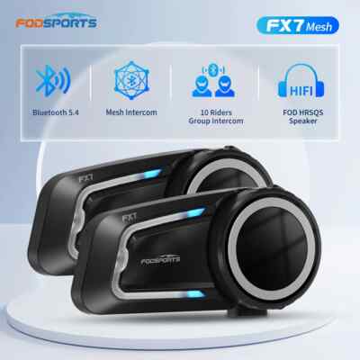 2pcs Motorcycle Helmet Intercom Headset BT5.4 Interphone,10 Rider 2000M,FM Radio