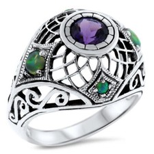 GENUINE AMETHYST 925 STERLING SILVER ANTIQUE STYLE FILIGREE RING       585