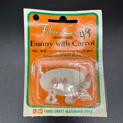 Vintage Miniatures Bunny Rabbits Carrot Figurine 3 Pcs New Old Stock Fibre Craft