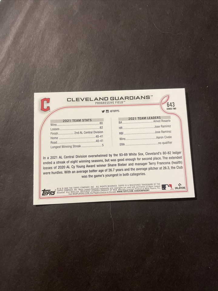 2022 topps cleveland guardians Meijer purple 643 eBay