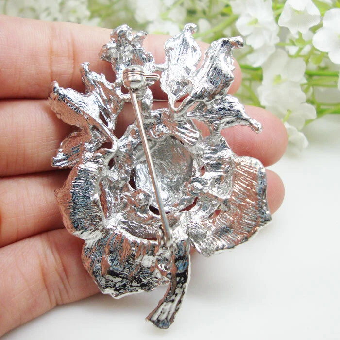 Broche prendedor mujer flor rosa cristal púrpura vintage joyería estrás  Foto 3 de 4