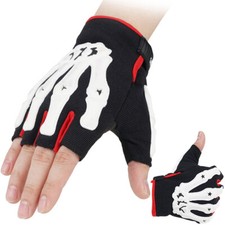 Motorcycle Racing MTB Half Finger Gloves Halloween Skeleton Bones Cycling Gloves