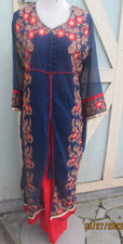 new design beautiful lace embroidery chiffon pant salwar kameez Size L42