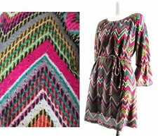 Urban Mango Chevron Striped Knit Dress Ruffled Sleeves M D524
