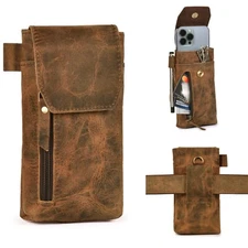Leather Phone Holster Pouch with Belt Clip, Magnetic Closure, ID Card Holder
