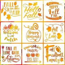 9 Pieces Fall Stencils Reusable Plastic Autumn Stencils Farmhouse Decor Stenc...