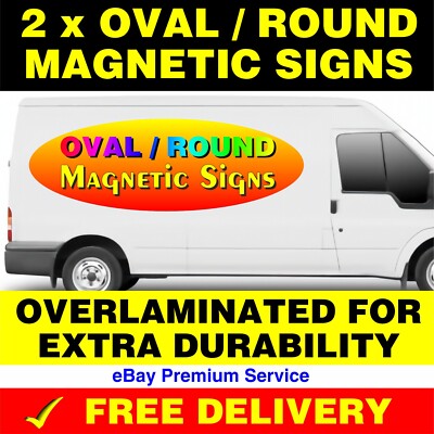 2 x OVALE / RUNDE MAGNETISCHE FAHRZEUG AUTO VAN LKW SCHILDER VOLLFARBIG BEDRUCKT