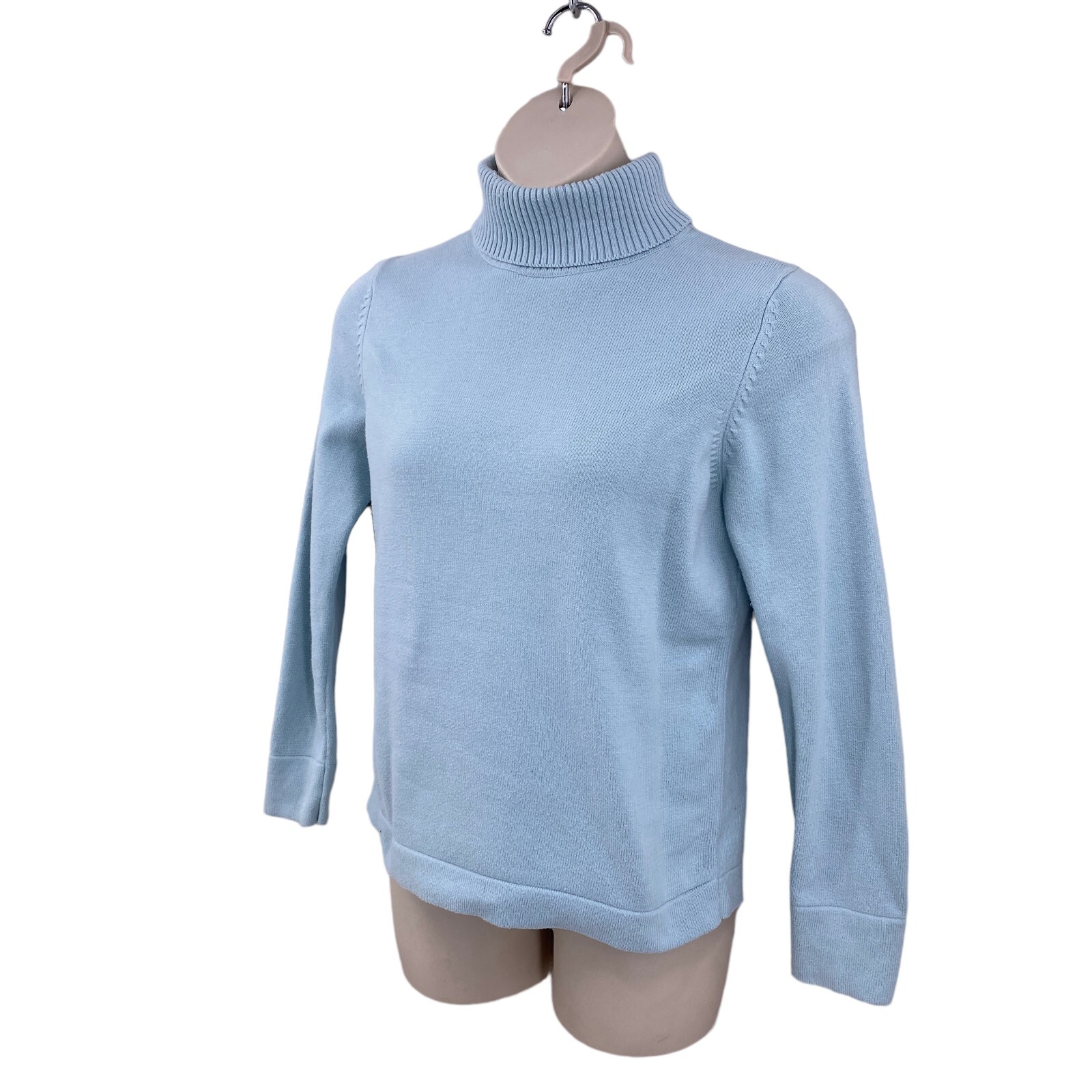 Eddie Bauer Women's Turtleneck Sweater Size Large Pale Blue Cotton