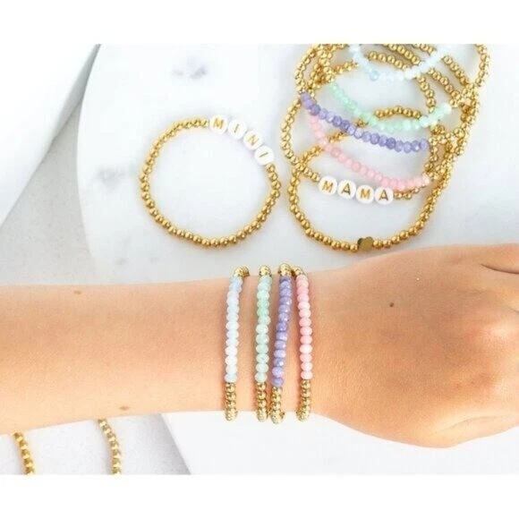 Pulseira elástica de pedra lavanda impermeável ouro pedra preciosa pulseira elástica pilha - Imagem 2 de 4