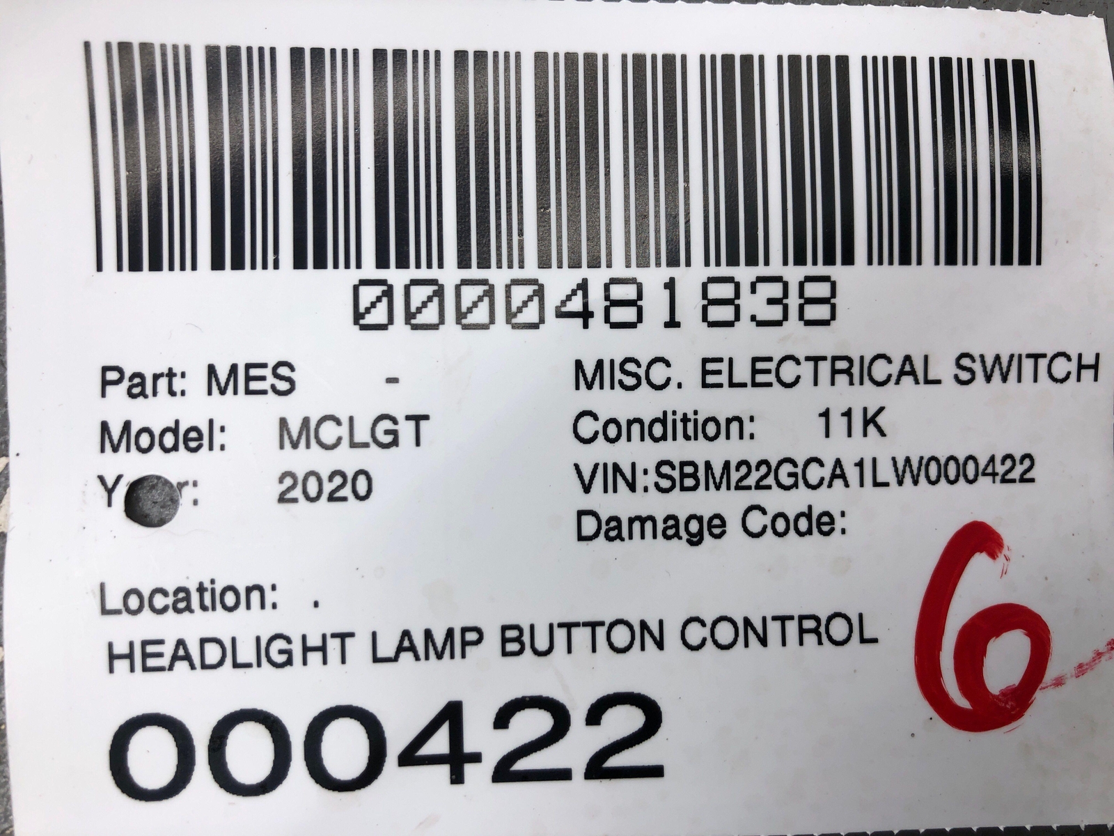 2020-2023 MCLAREN GT HEADLIGHT LAMP BUTTON CONTROL DIAL KNOB SWITCH 14MA395CP