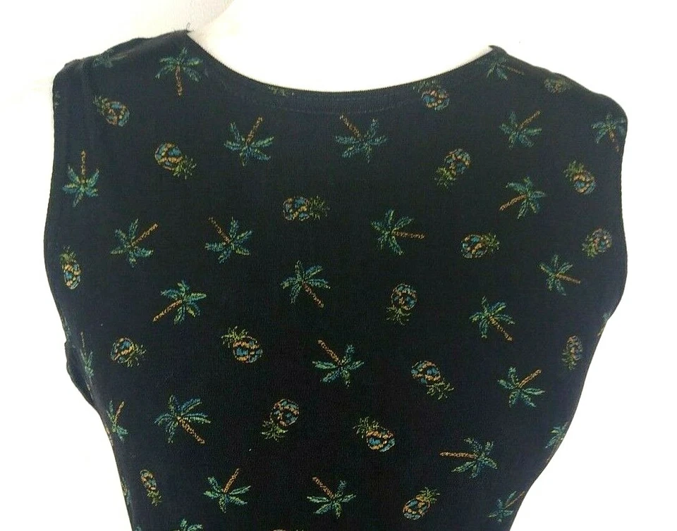 Women's Coldwater Creek Palm Tree Dress Black Stretch No Wrinkle Petite Small - Image 2 of 4