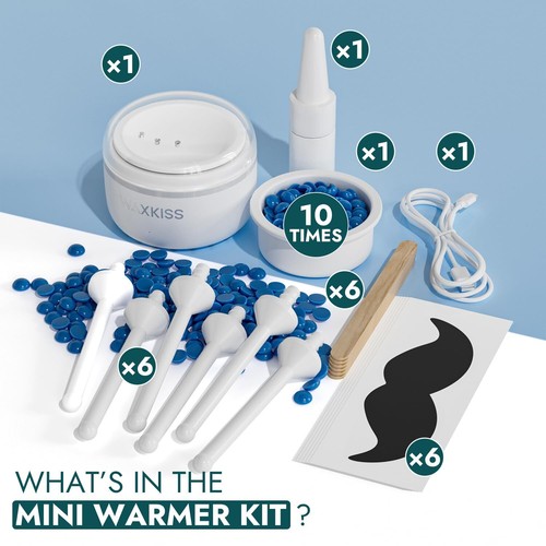 Waxkiss Mini-Size Wachswärmer Set zur Gesichtshaarentfernung mit 10 Packungen Waxing B - Bild 4 von 6