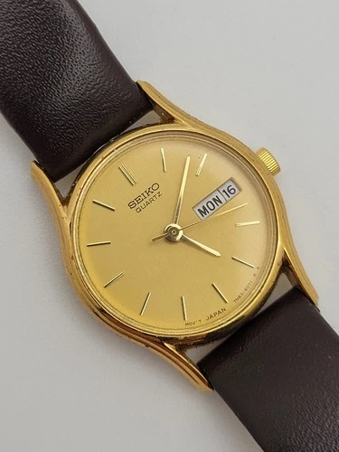 Vintage Seiko Ladies Quartz Watch New Battery 7N83-6021 Day/Date