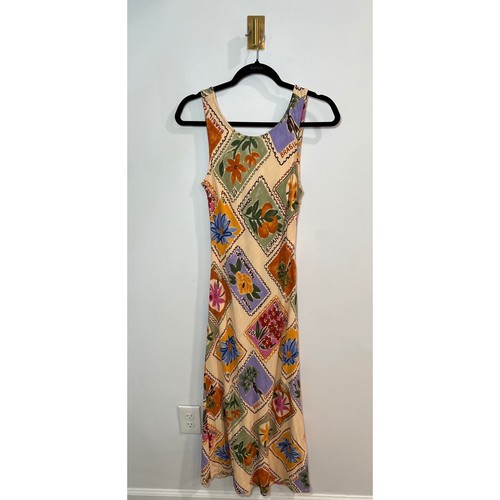 Paper Heart Anthropologie Postage Stamp Floral Maxi Dress Linen Blend Size M