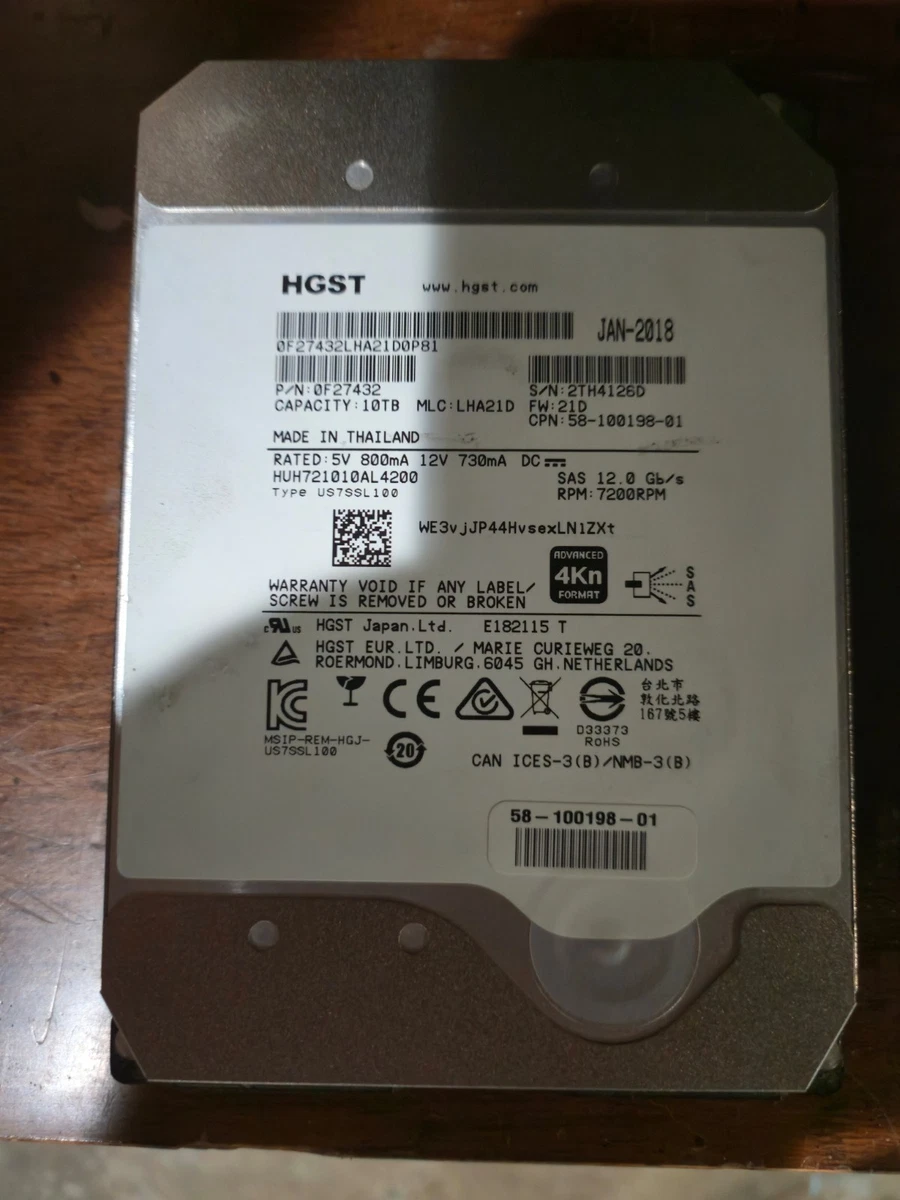 HGST SAS Internal Hard Disk Drives 10 TB Storage Capacity for sale