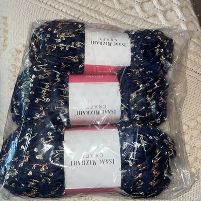 Lot Of 3 Premier Yarns Isaac Mizrahi Guggenheim Navy Blue Gold Knitting Bulky