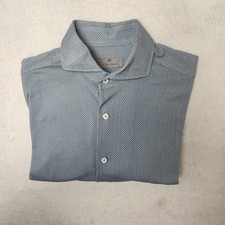 Canali Shirt Mens 16 34/35 Blue Geometric Print Cutaway Collar Dress Slim Italy