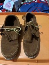 Minnetonka Women's Leather-Suede Moccasins, Size 9 Brown Fringe Ankle Boot