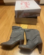 Vintage 70 s Zodiac Slouch Mid 12 High Leather Boots Size 7 GRAY W/BOX Read