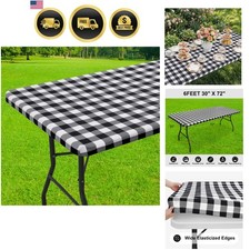 Rectangle Picnic Table Cloth, Elastic Waterproof Fitted Vinyl Tablecloths, Fl...