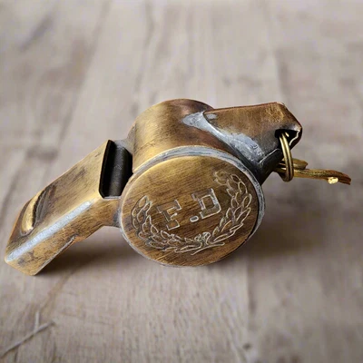 JONES PEAK Fire Department Solid Brass Whistle With Raised Star & Antique Finish (2" x 4")