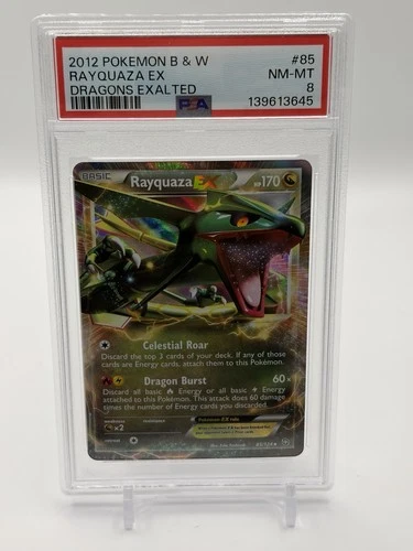 2012 Pokemon B & W Rayquaza ex 85/124 Dragons Exalted PSA 8
