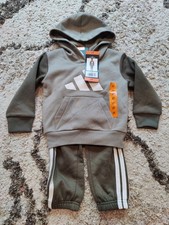 Adidas Olive Green Kids 2 Piece Set Hoodie Sweater And Sweatpants