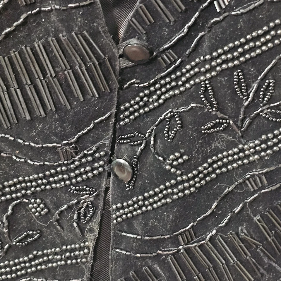 Anne Tjian 适用于 KENAR 背心串珠 M 黑色纽扣前哥特经典复古 — 第 3/4 张图片