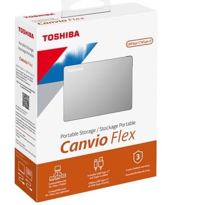 Toshiba Canvio Flex 2TB, 2.5 inch Portable External Hard Drive - Silver