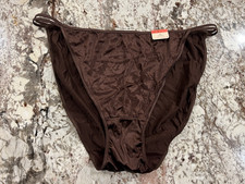 Vintage 90s CACIQUE Plus Size 26/28 Shiny Brown Satin String Bikini Panties NWT