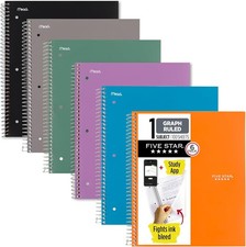 Spiral Notebook Study App 6 Pack 1 Subject Graph Ruled Paper 8-1/2" x 11" 100