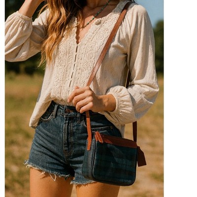 Vintage Polo Ralph Lauren Green Navy Black Plaid Crossbody