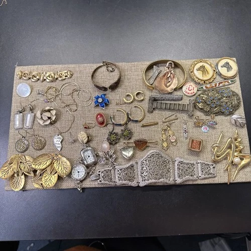 Vintage Costume Jewelry Lot 50+ Piece Earrings Necklaces Pins Clips Bracelets #1