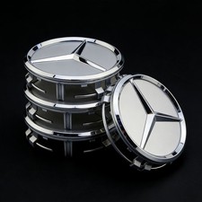 4x 75mm Mercedes-Benz Nabendeckel Radnabendeckel Felgenkappen Logo Emblem Silber