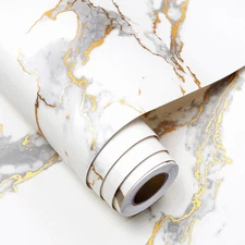 Thick White Marble Contact Paper for Countertops Cabinets Waterproof White Gold 