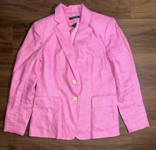 Lauren Ralph Lauren Pink Linen Blazer Jacket Womens Size 8 Barbie Preppy EUC