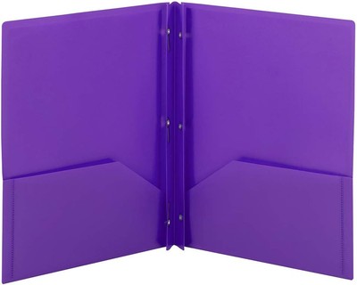 Smead Poly Two-Pocket Folder, Three-Hole Punch Prong Fasteners, Letter Size, Pur
