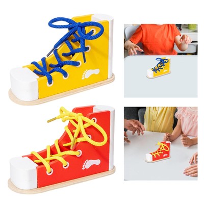 Holz Schnürung Sneaker Spielzeug für Kinder Geschenk Interaktiv Spiel Praxis Binden Schuh