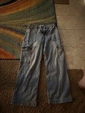 Girls Light Wash Denim Wide-Leg Pull On Jeans Elastic Waist Pockets 15/32