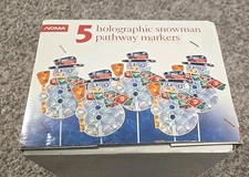 NOMA New Old Stock Holographic 5 Lighted Snowman Pathway Stakes Christmas Decor