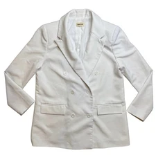 Open Edit White Oversized Blazer Padded Trench Coat Relaxed Fit Small Holiday