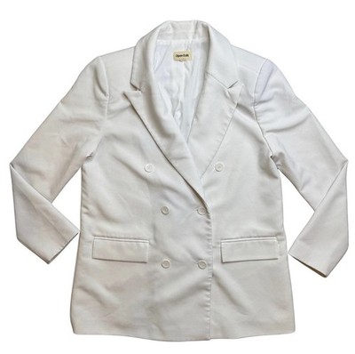 Open Edit White Oversized Blazer Padded Trench Coat Relaxed Fit Small