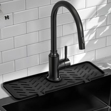 Silicone Faucet Mat Sink Gen2 SplashGuard SlopeDrain SpongeHolder Black 18x5.1