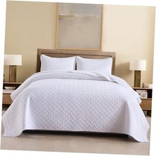 Cotton Quilt Bedding Sets Queen Size, Queen 90 by 98inch White Weave Pattern