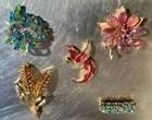 Lot of 5 signed vintage brooches costume jewelry