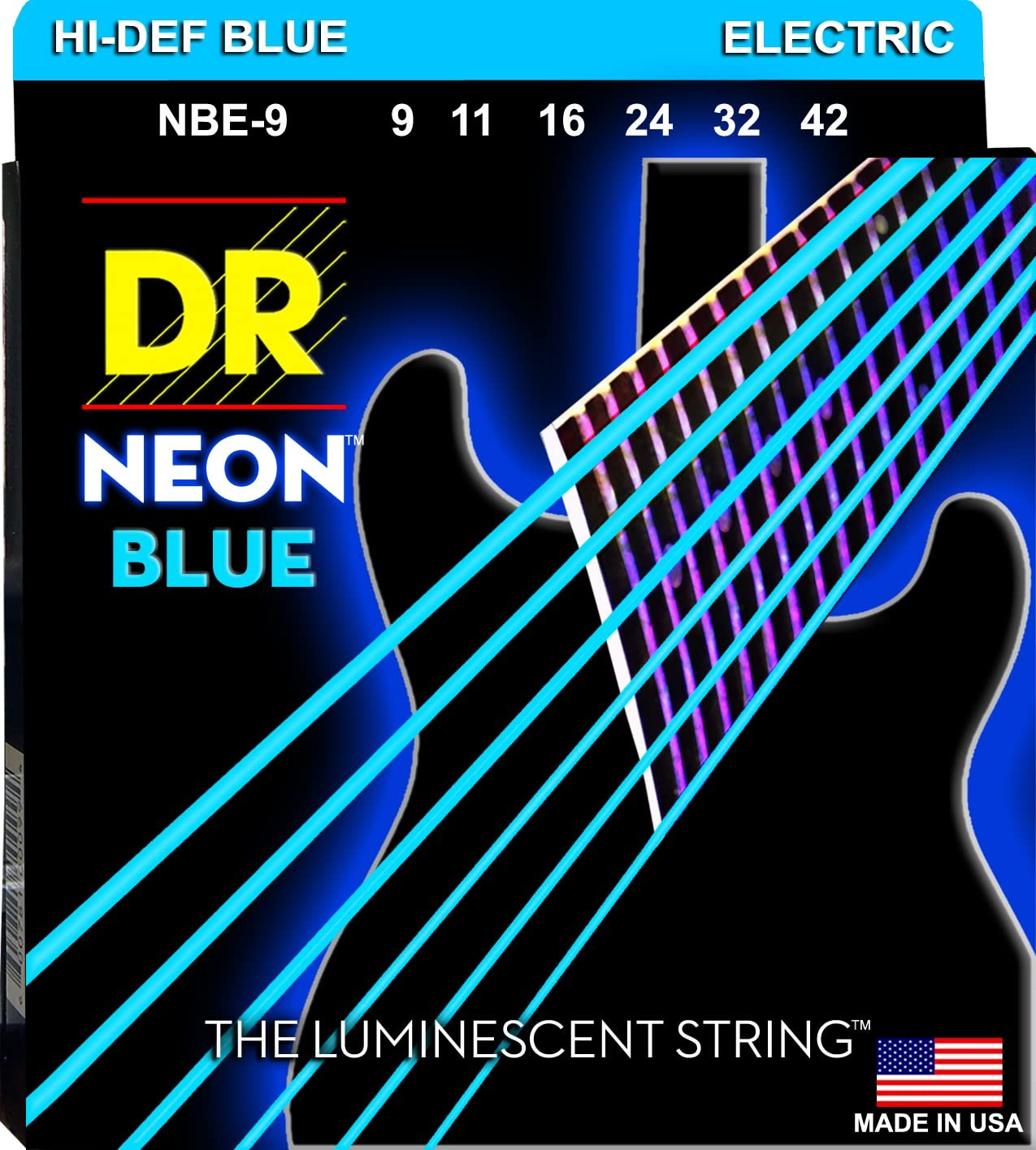 Cordes bleues DR Neon NBE-9 jeu guitare electrique tirant 9-42